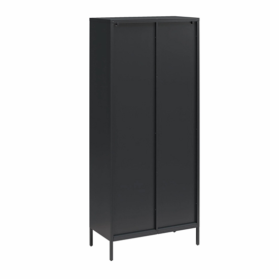 Lakes Metal Storage Cabinet Tall 2 Fluted Glass Doors In Black
