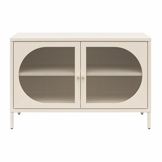 Lakes Metal Storage Cabinet Wide 2 Fluted Glass Doors In Parchment