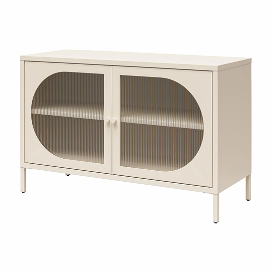 Lakes Metal Storage Cabinet Wide 2 Fluted Glass Doors In Parchment