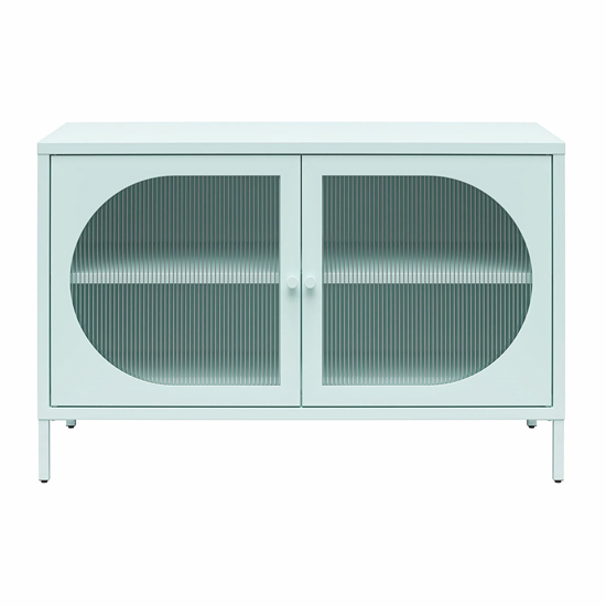 Lakes Metal Storage Cabinet Wide 2 Fluted Glass Doors In Sky Blue