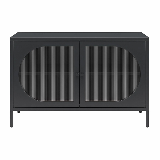 Lakes Metal Storage Cabinet Wide 2 Fluted Glass Doors In Black