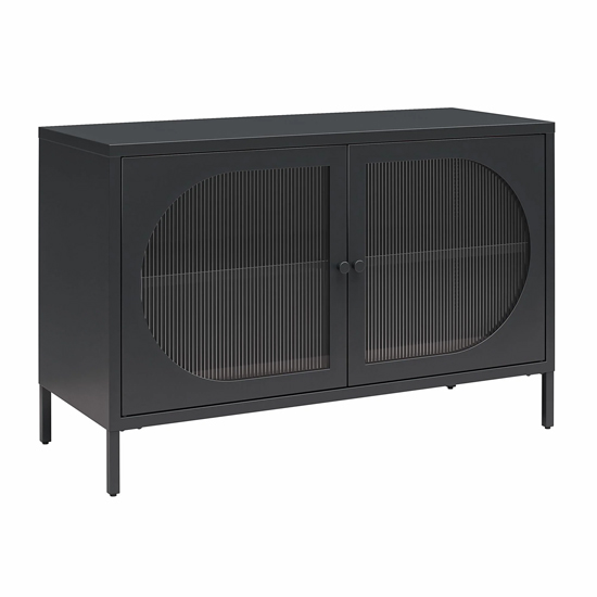 Lakes Metal Storage Cabinet Wide 2 Fluted Glass Doors In Black