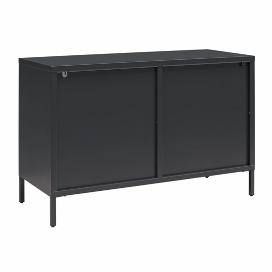 Lakes Metal Storage Cabinet Wide 2 Fluted Glass Doors In Black