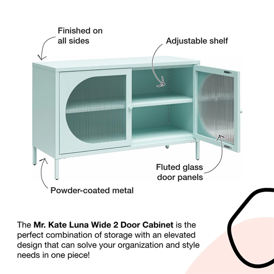 Lakes Metal Storage Cabinet Wide 2 Fluted Glass Doors In Black