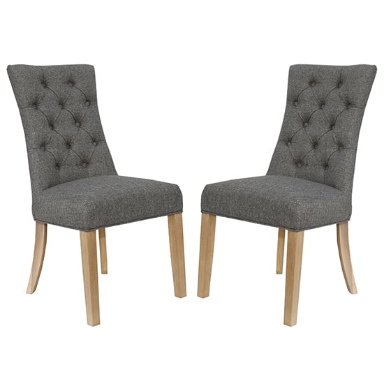 Lakeside Dark Grey Fabric Buttoned Curved Dining Chair In Pair