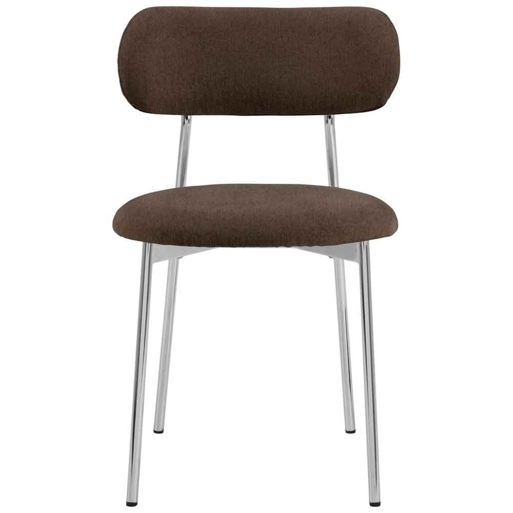 Lakeside Fabric Dining Chairs With Chrome Legs In Pair in Brown