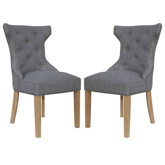Product photograph of Lakeside Light Grey Fabric Buttoned Winged Dining Chair In Pair from Furniture in Fashion