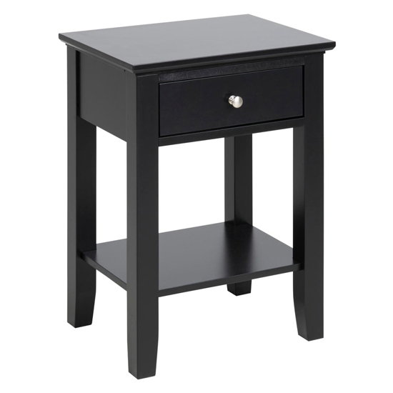 Product photograph of Lakewood Wooden 1 Drawer Bedside Table In Matt Black from Furniture in Fashion