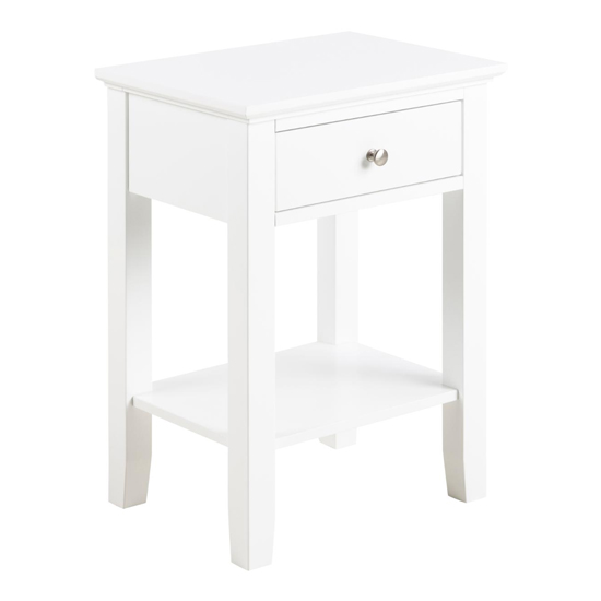 Product photograph of Lakewood Wooden 1 Drawer Bedside Table In Matt White from Furniture in Fashion