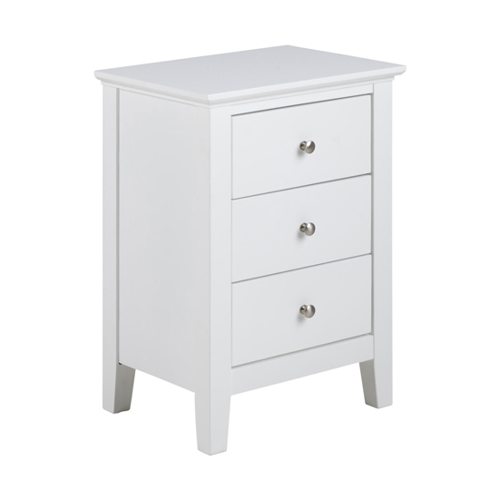 Product photograph of Lakewood Wooden 3 Drawers Bedside Table In Matt White from Furniture in Fashion
