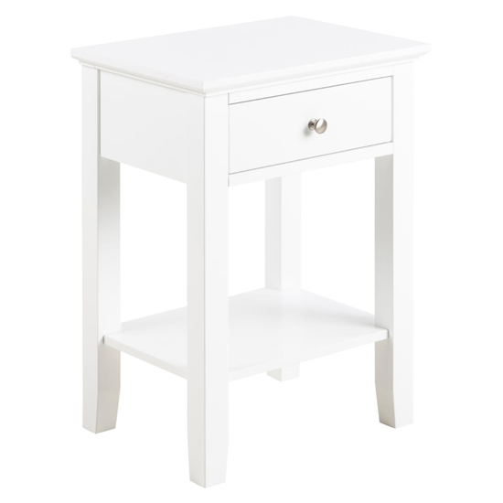 Photo of Lakewood wooden bedside cabinet with 1 drawer in white