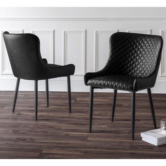 Product photograph of Lakia Antique Black Faux Leather Dining Chairs In Pair from Furniture in Fashion