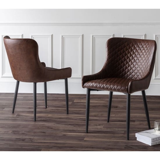 Product photograph of Lakia Antique Brown Faux Leather Dining Chairs In Pair from Furniture in Fashion