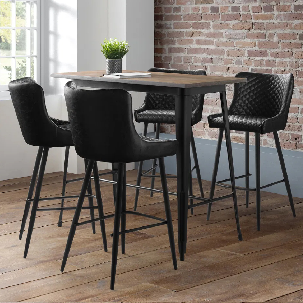 Lakia Black Faux Leather Bar Stools In Pair