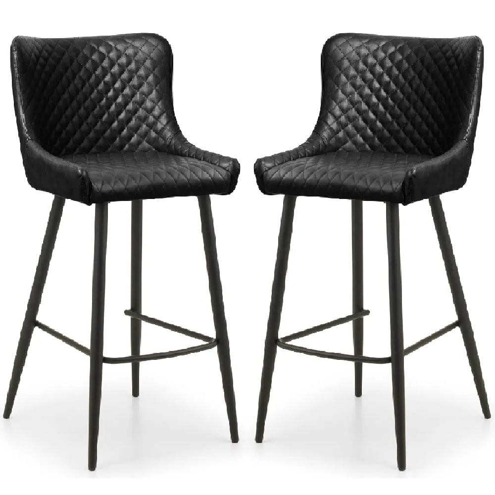 Lakia Black Faux Leather Bar Stools In Pair