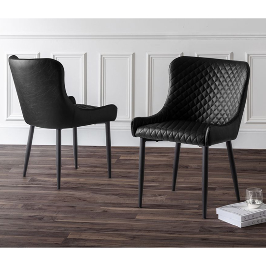 Lakia Black Faux Leather Dining Chairs In Pair