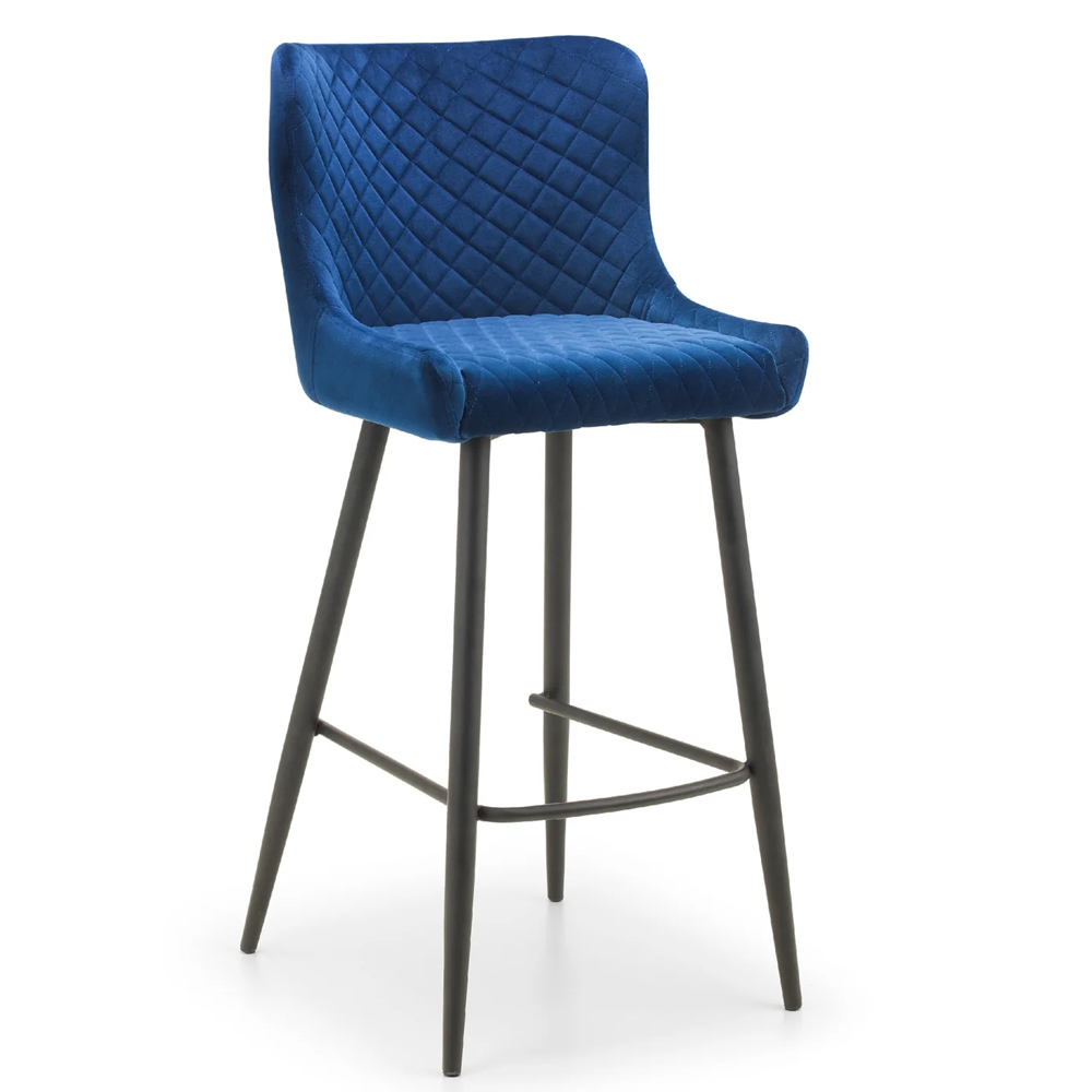 Lakia Blue Velvet Bar Stools With Black Legs - Pair