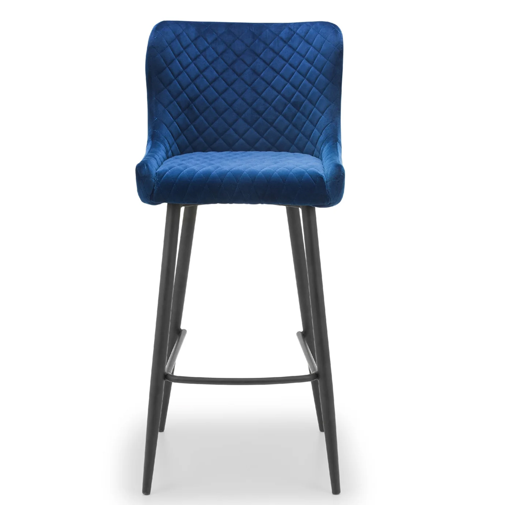 Lakia Blue Velvet Bar Stools With Black Legs - Pair