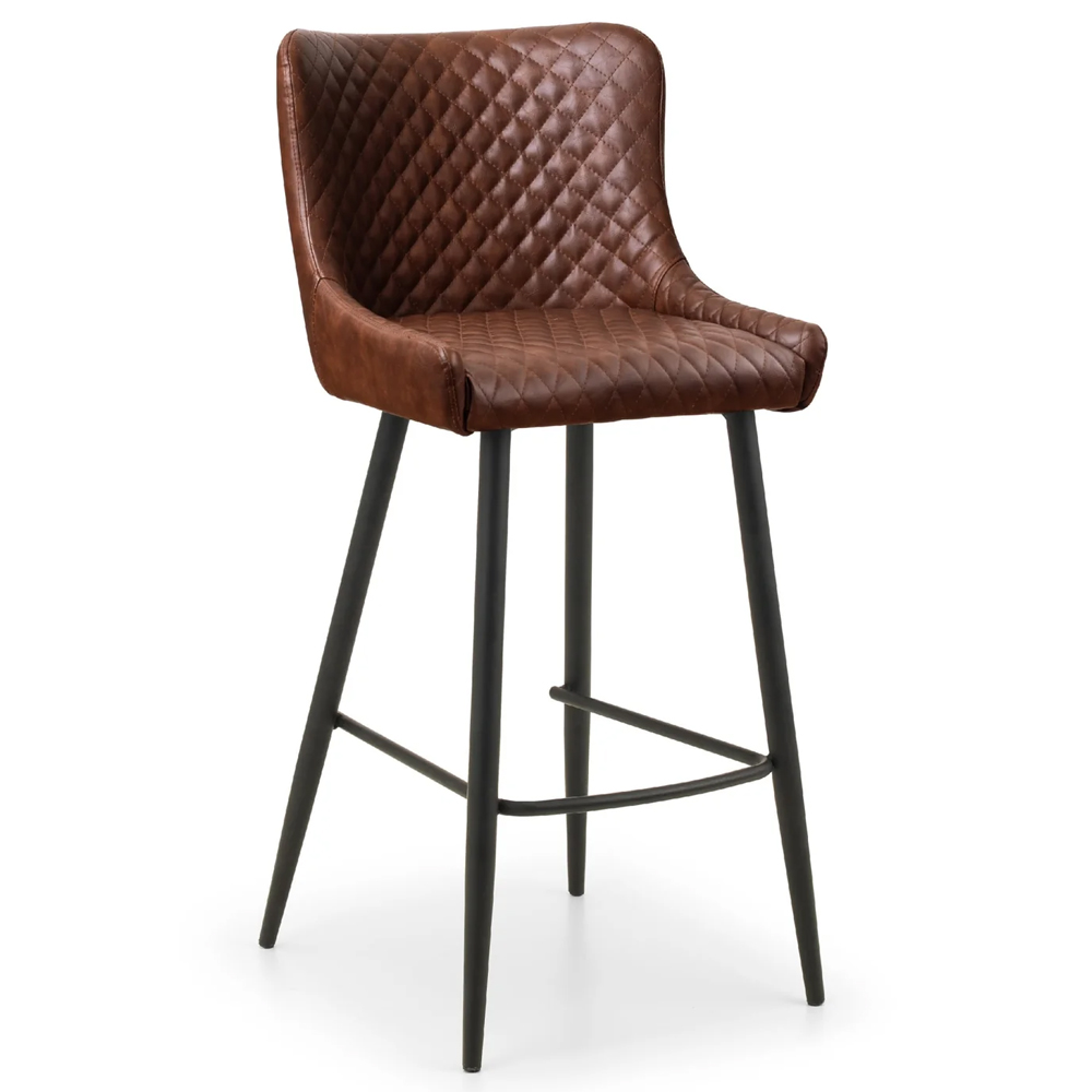 Lakia Brown Faux Leather Bar Stools With Black Legs - Pair