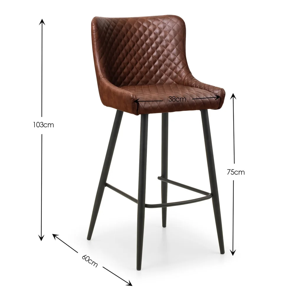 Lakia Brown Faux Leather Bar Stools With Black Legs - Pair