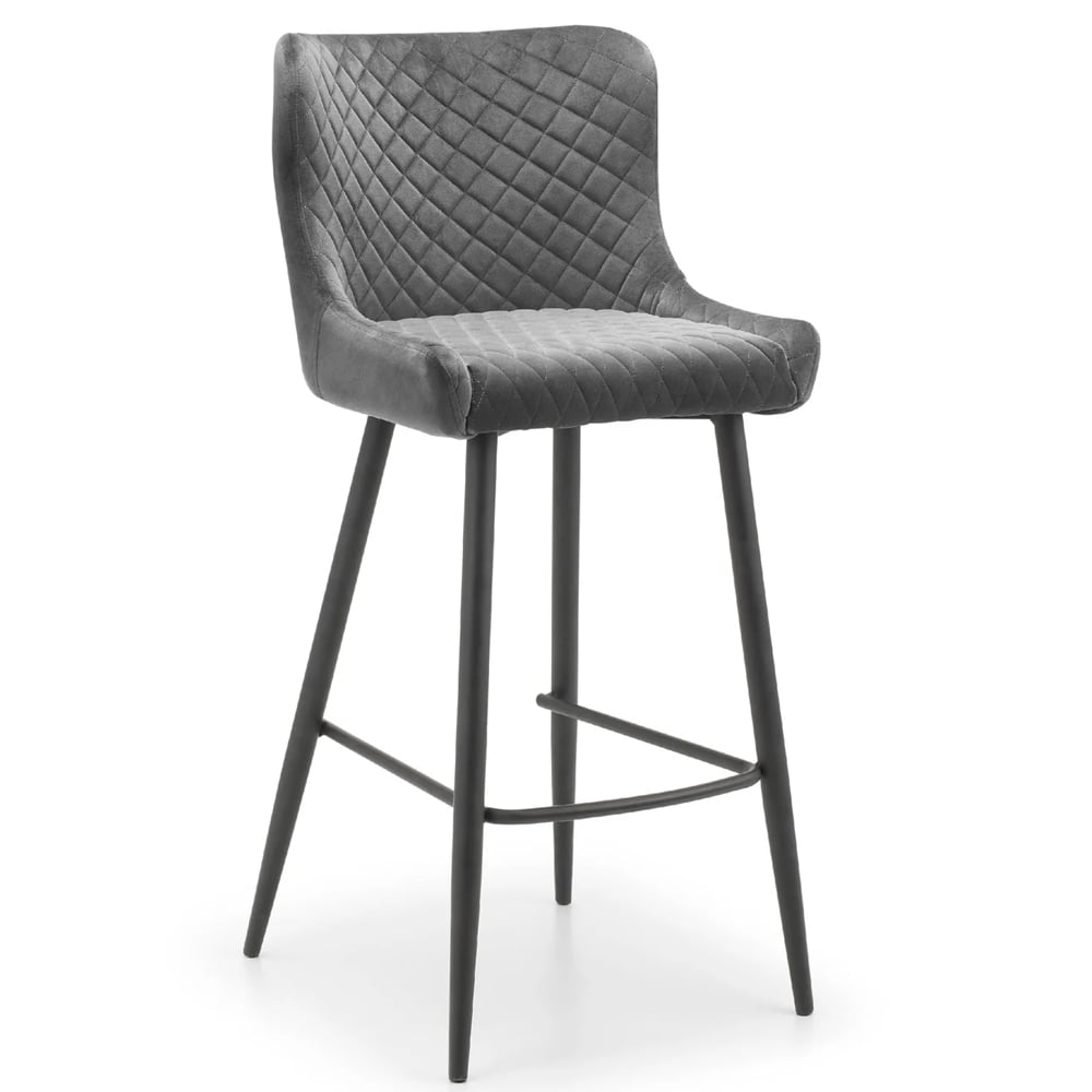 Lakia Grey Velvet Bar Stools With Black Legs - Pair