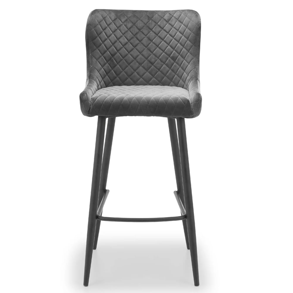 Lakia Grey Velvet Bar Stools With Black Legs - Pair