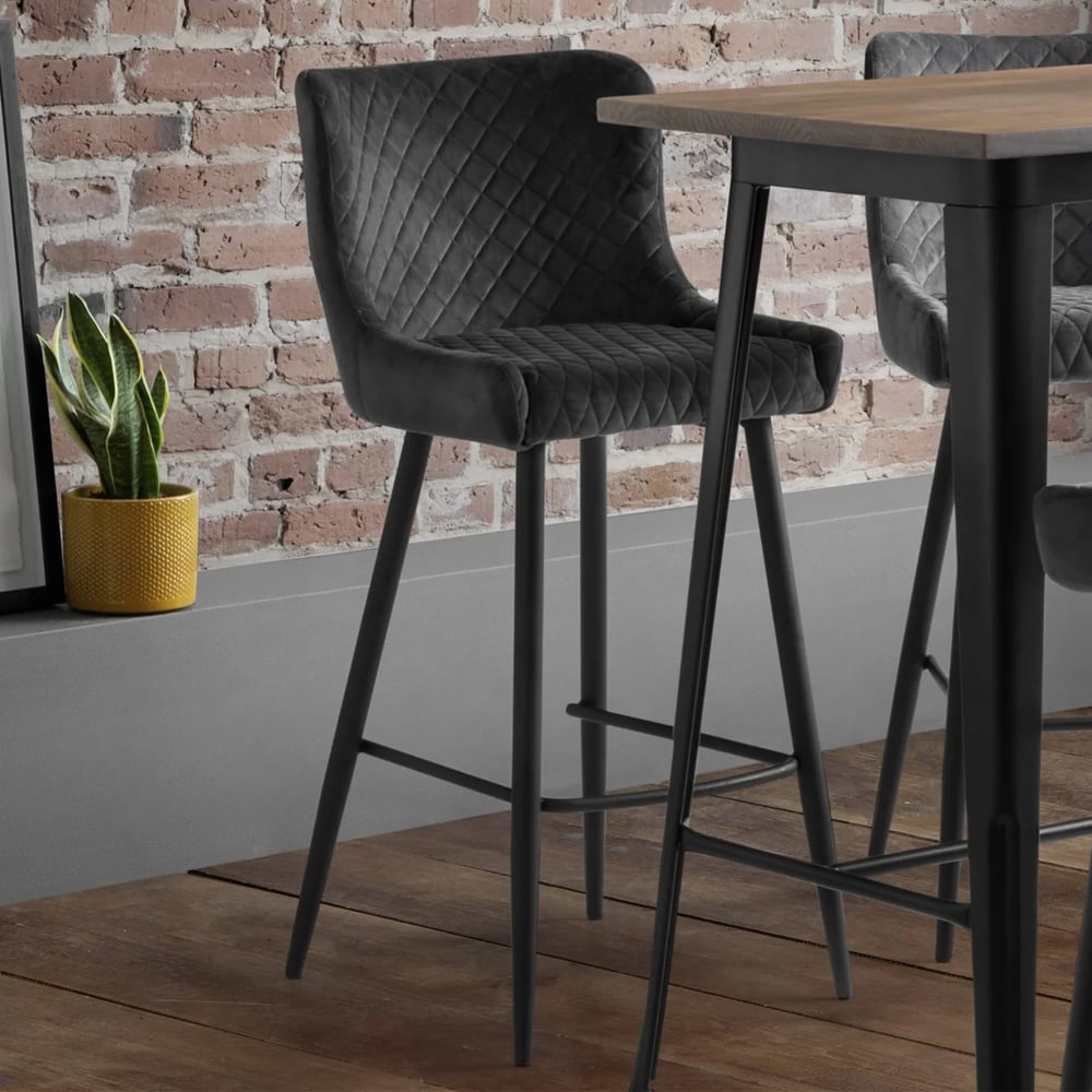 Lakia Grey Velvet Bar Stools With Black Legs - Pair