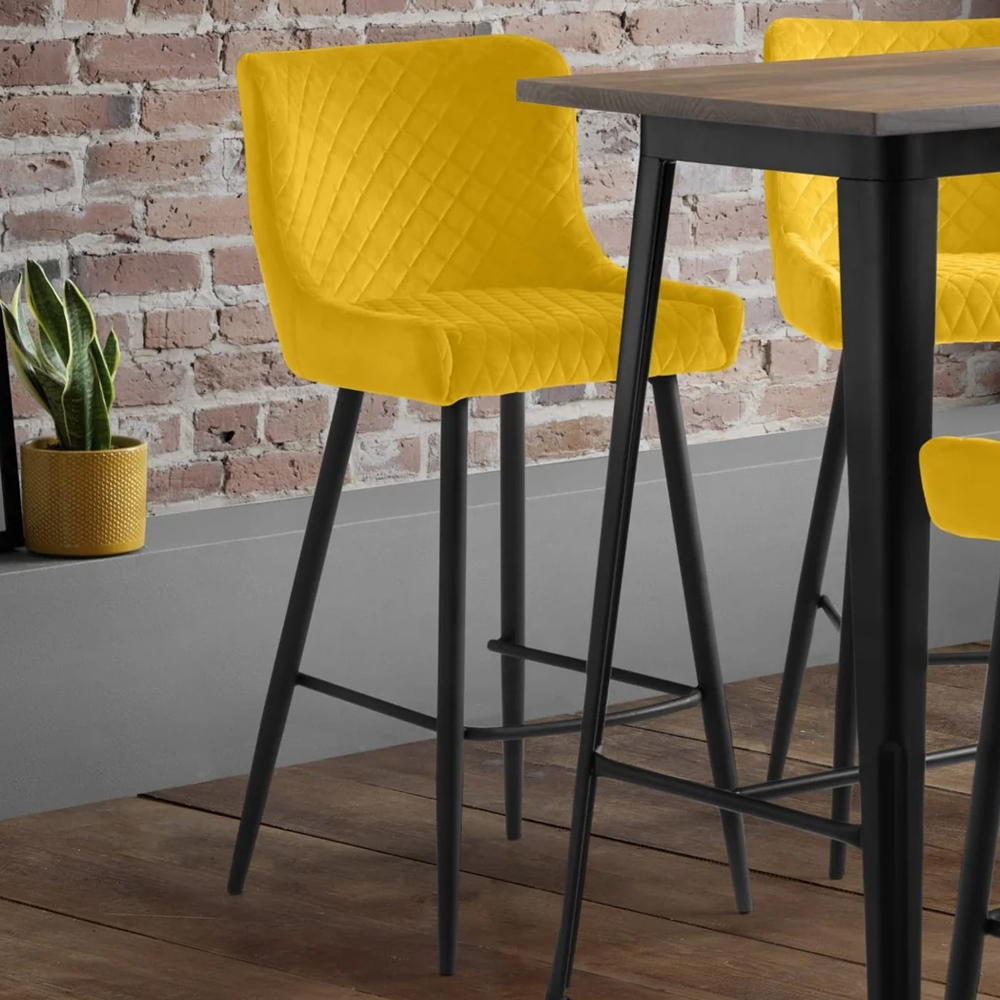 Lakia Mustard Velvet Bar Stools With Black Legs - Pair