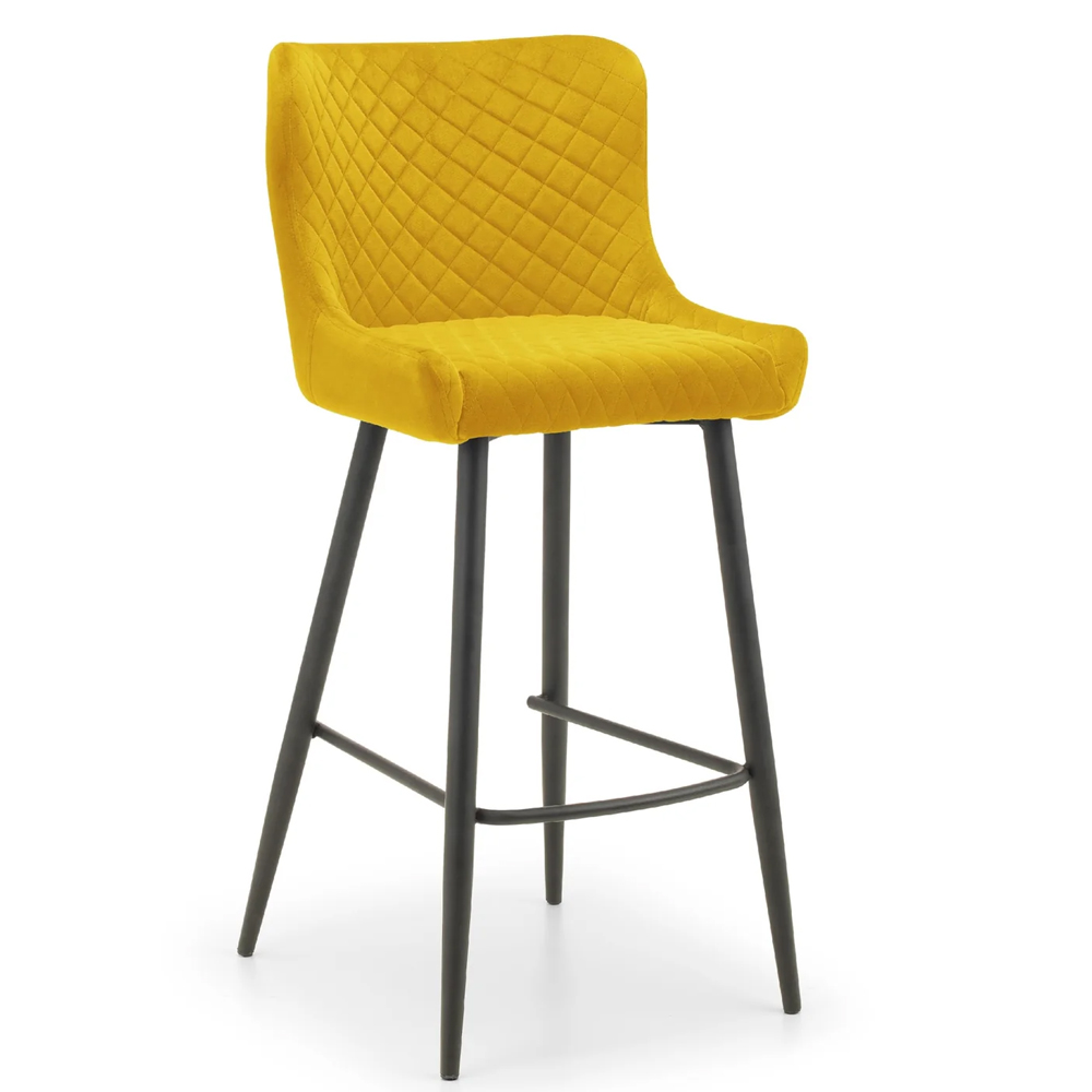 Lakia Mustard Velvet Bar Stools With Black Legs - Pair