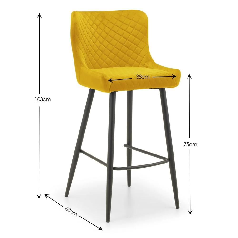 Lakia Mustard Velvet Bar Stools With Black Legs - Pair