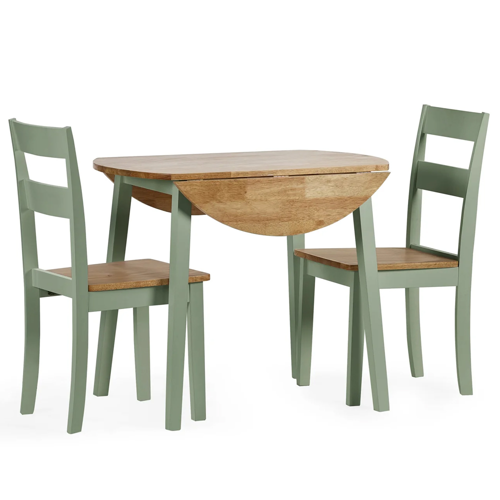 Lamar Green And Light Brown Wooden Drop Leaf Dining Table With 2 Chairs