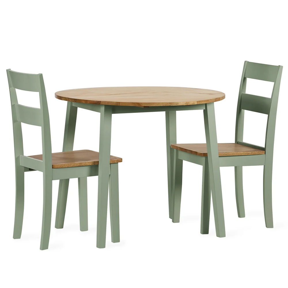 Lamar Green And Light Brown Wooden Drop Leaf Dining Table With 2 Chairs