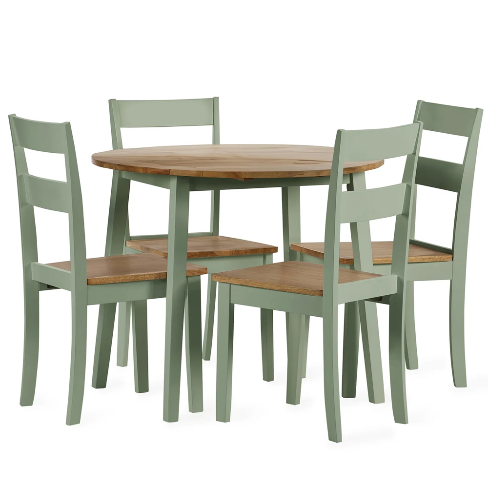 Lamar Green And Light Brown Wooden Drop Leaf Dining Table With 4 Chairs