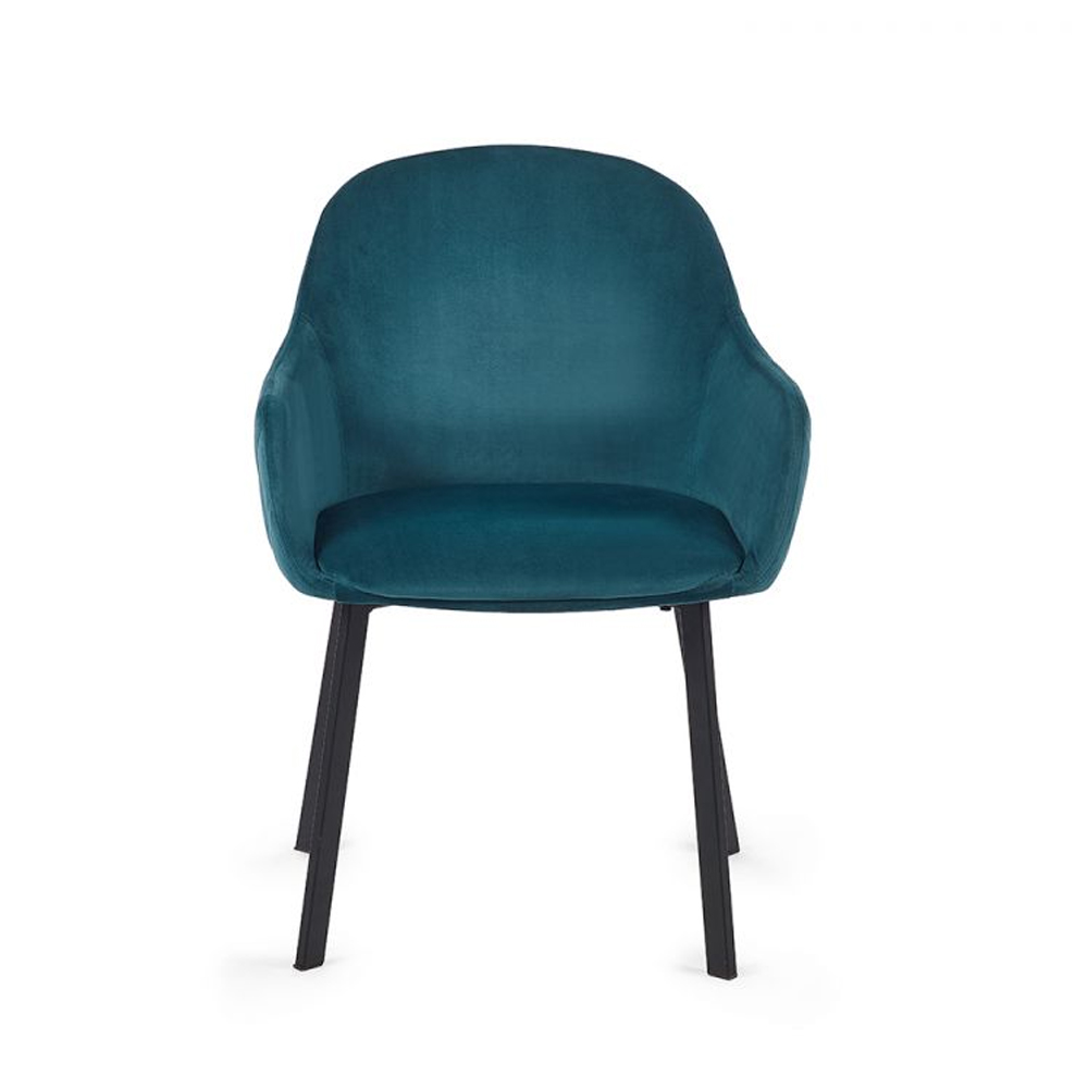 Lamar Teal Velvet Dining Chairs With Black Legs In Pair