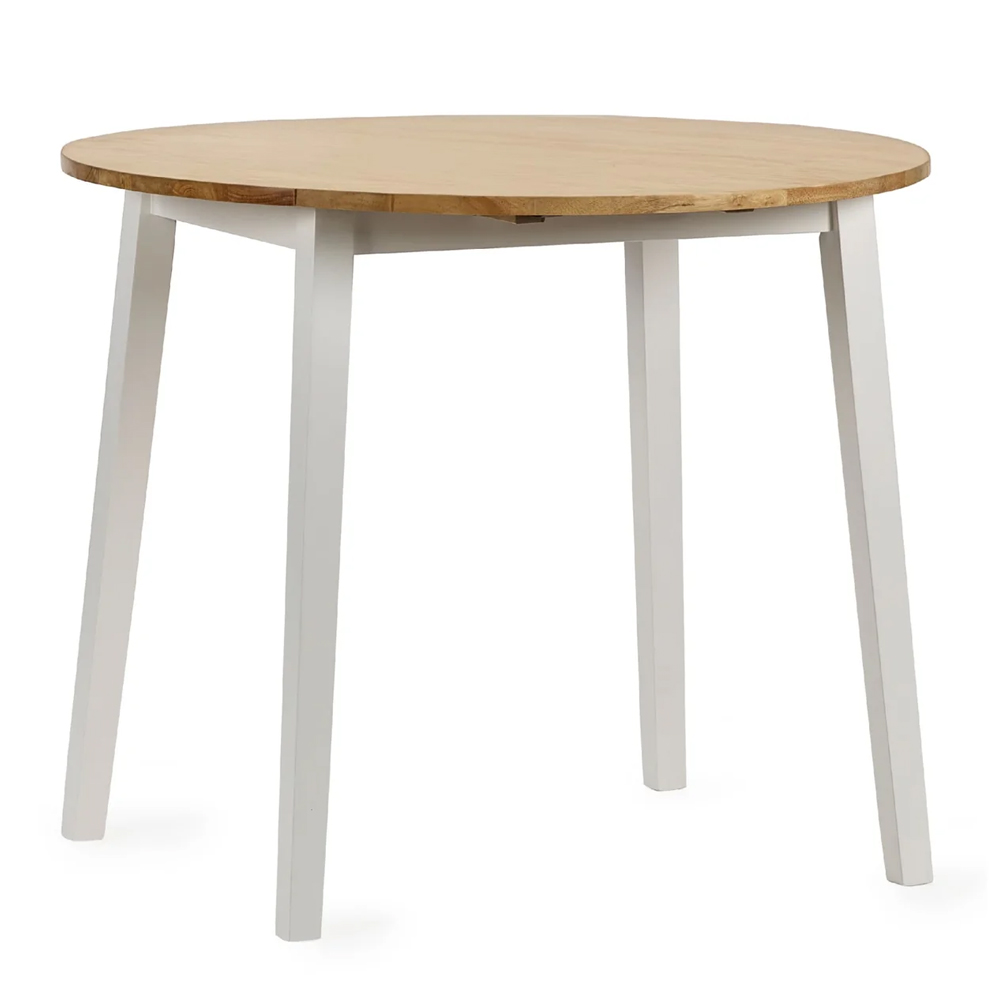 Lamar White Oak Wooden Round Drop Leaf Dining Table With 4 Chairs