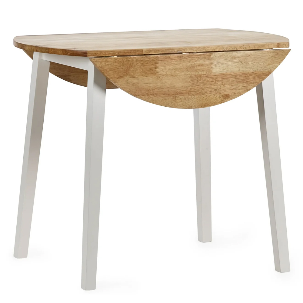 Lamar White Oak Wooden Round Drop Leaf Dining Table With 4 Chairs