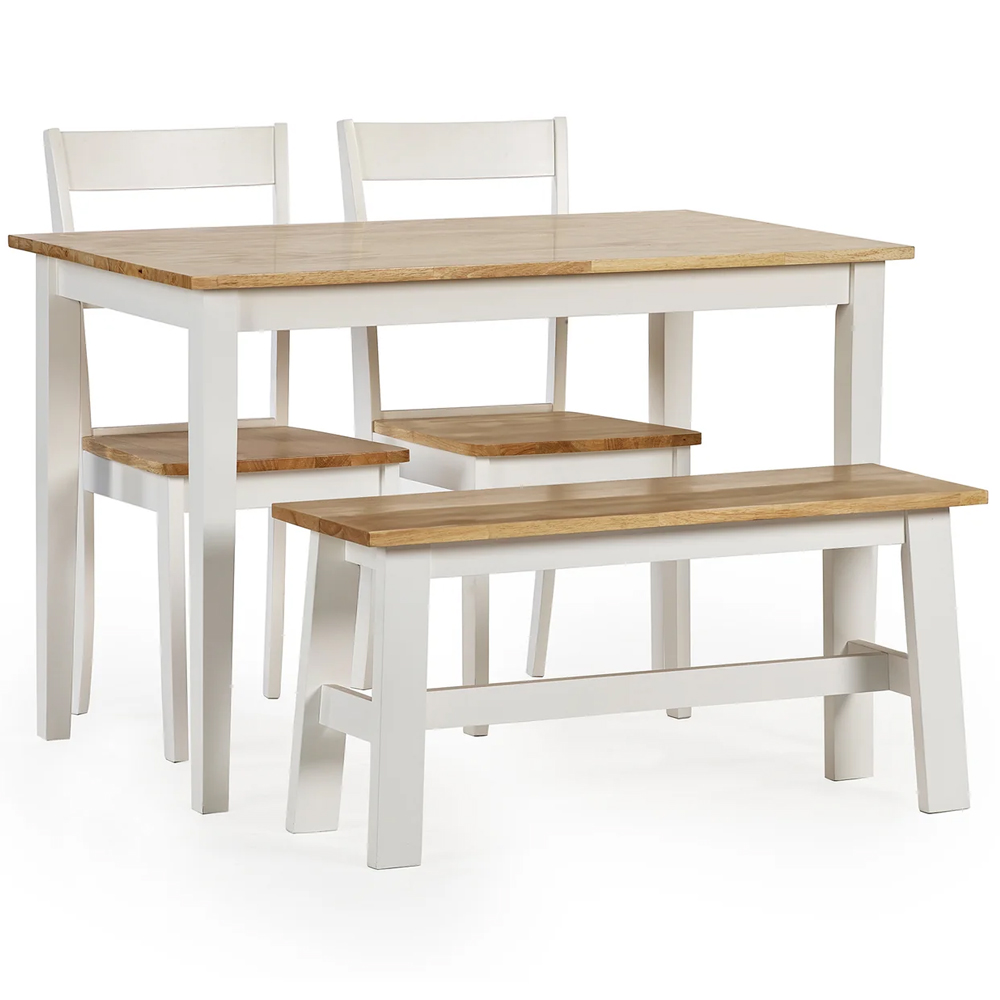 Lamar White Oak Wooden Rectangular Dining Table With 2 Chairs 1 Bench