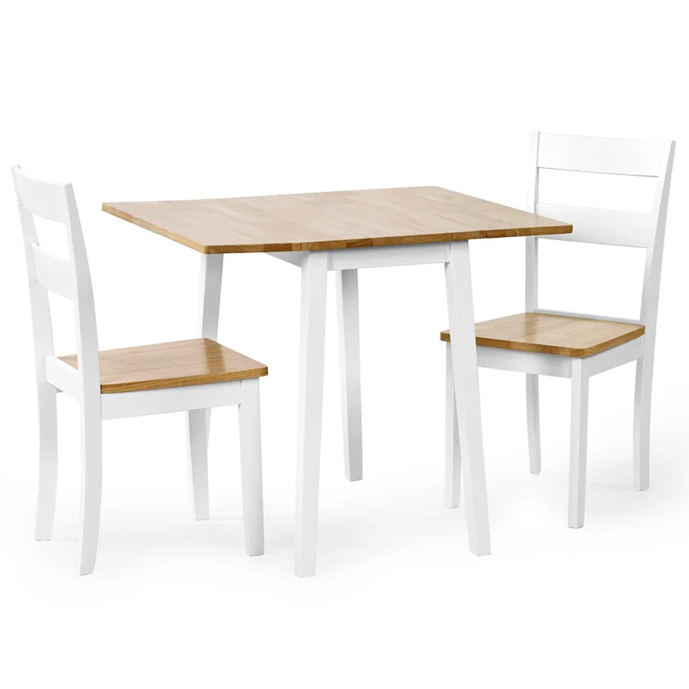 Lamar White Oak Wooden Square Drop Leaf Dining Table With 2 Chairs