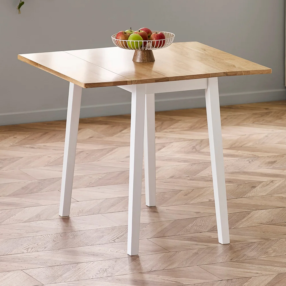 Lamar White Oak Wooden Square Drop Leaf Dining Table With 2 Chairs