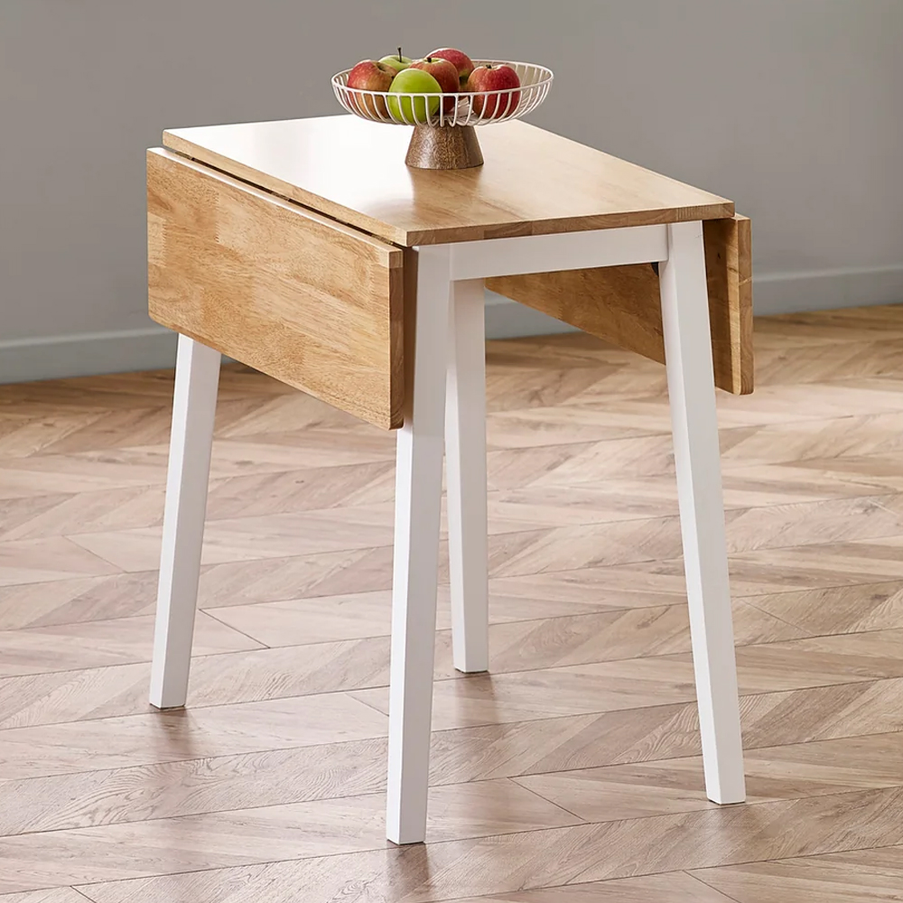 Lamar White Oak Wooden Square Drop Leaf Dining Table With 2 Chairs