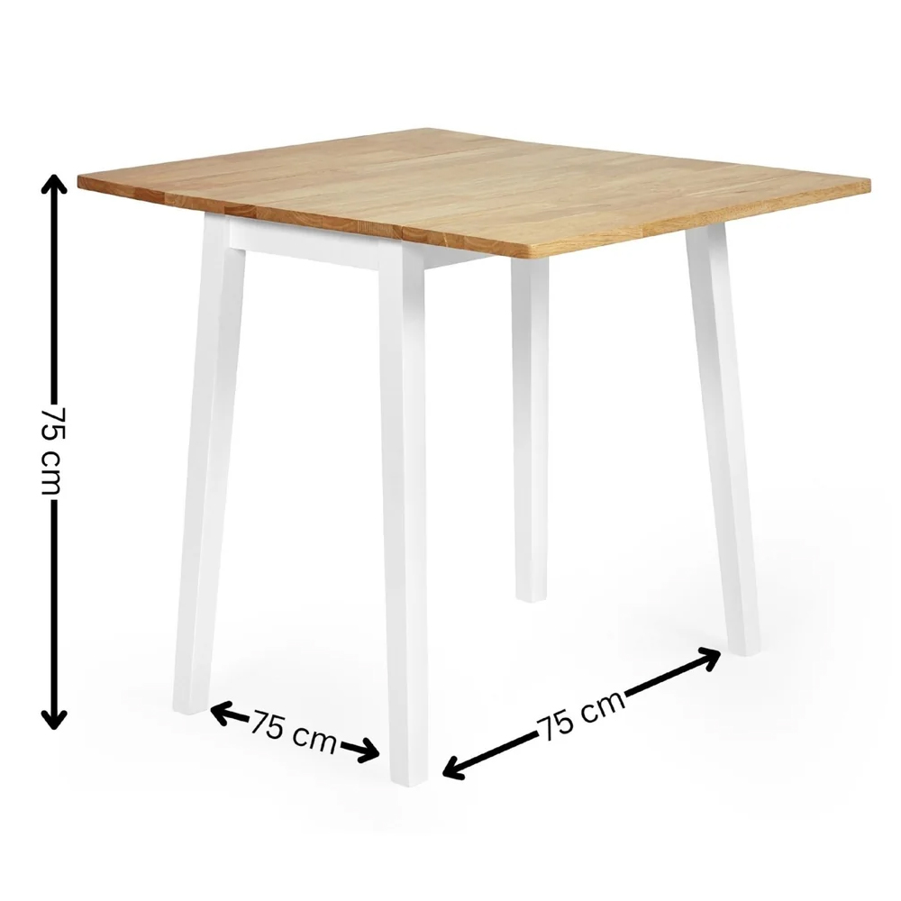 Lamar White Oak Wooden Square Drop Leaf Dining Table With 2 Chairs
