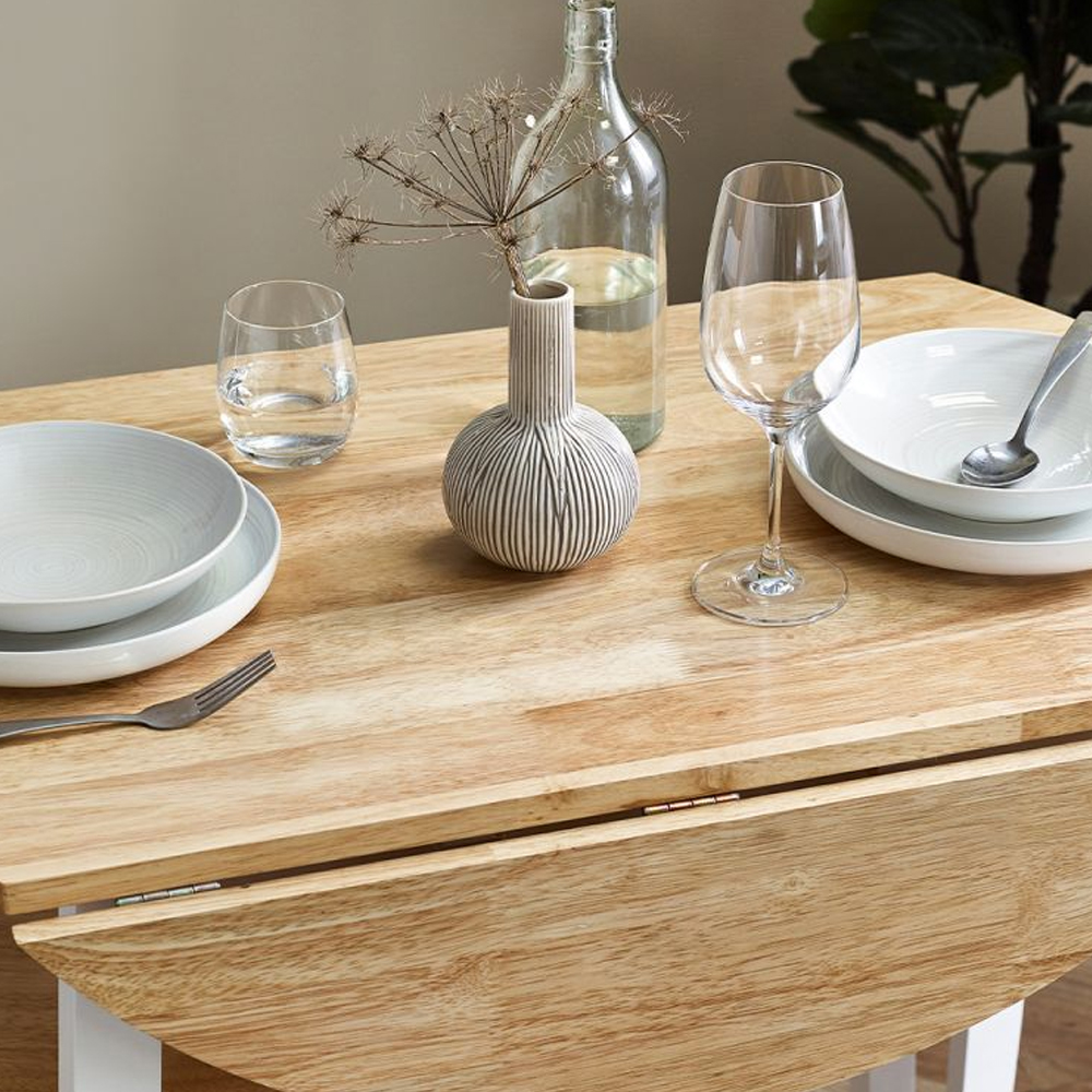 Lamar Wooden Drop Leaf Dining Table In Light Oak And White