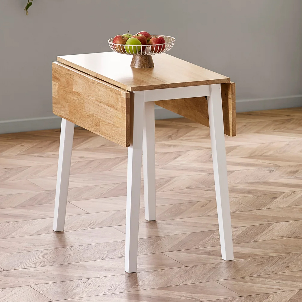 Lamar Wooden Square Dropleaf Dining Table - White And Light Brown