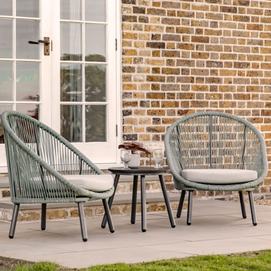 Product photograph of Lamaze Woven Rope Bistro Set With Round Table In Sage Green from Furniture in Fashion