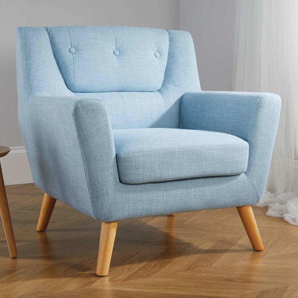 Lambda Fabric 1 Seater Sofa With Oak Legs In Duck Egg Blue