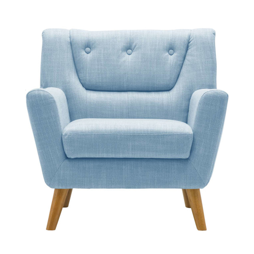 Lambda Fabric 1 Seater Sofa With Oak Legs In Duck Egg Blue