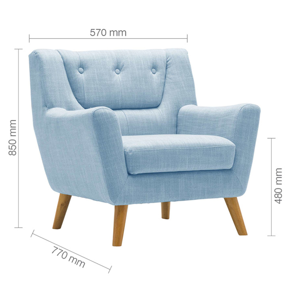 Lambda Fabric 1 Seater Sofa With Oak Legs In Duck Egg Blue
