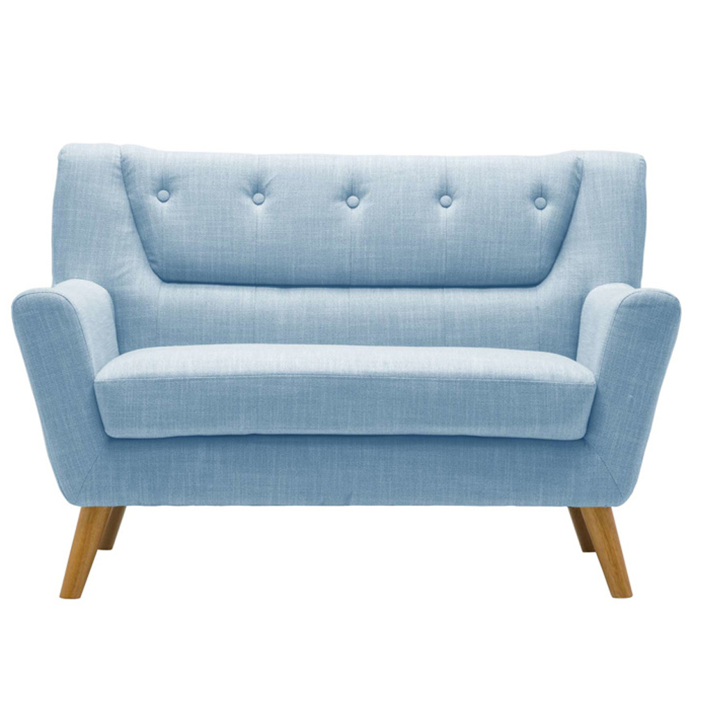 Lambda Fabric 2 Seater Sofa With Oak Legs In Duck Egg Blue
