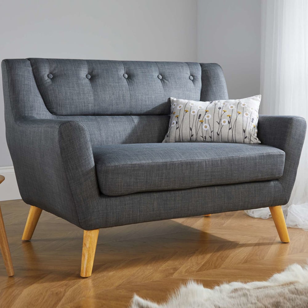 Lambda Fabric 2 Seater Sofa With Oak Legs In Grey