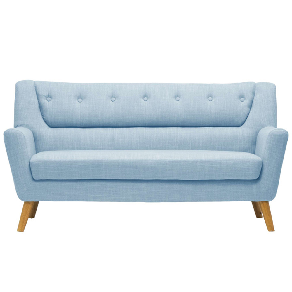 Lambda Fabric 3 Seater Sofa With Oak Legs In Duck Egg Blue